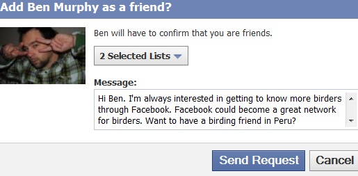 Always send a message when your send a friend request on Facebook